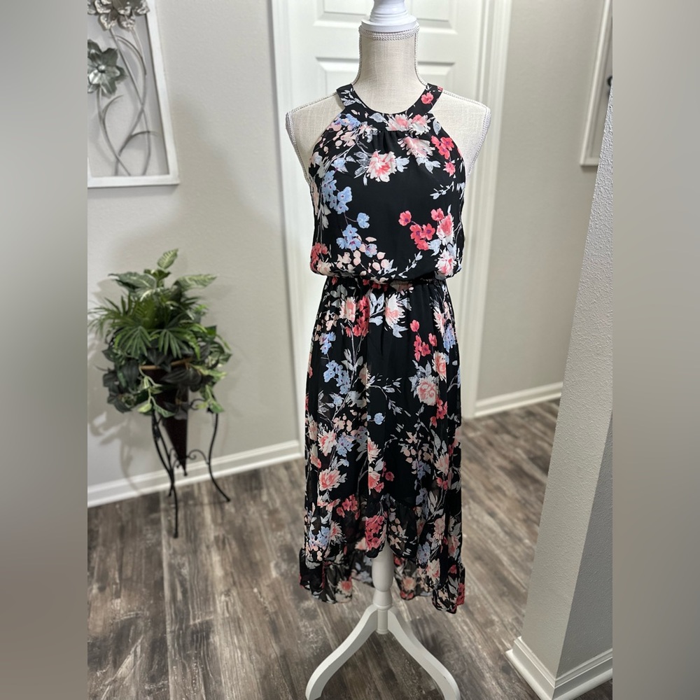 Elle Women’s Black Floral High-Low Dress Size XS